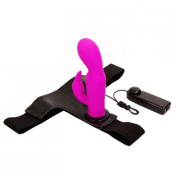 BAILE - Ultra Harness Silicone Strap On Dual Vibrator (L:15.5cm - D:3.7cm)